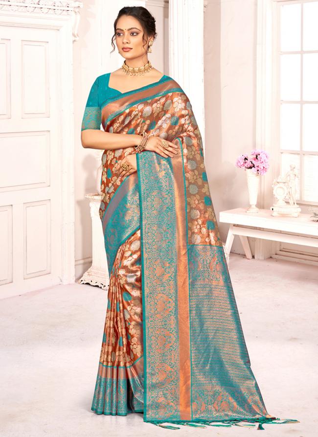 Kanjivaram Silk Blue Festival Wear Weaving Saree